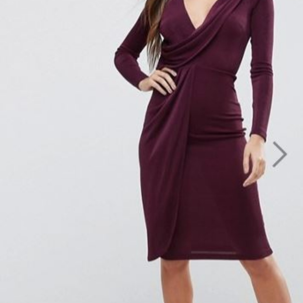 Deep Plunge Shoulder Pad Midi Dress